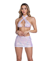 6433 - Sequin Fishnet Criss-Cross Top