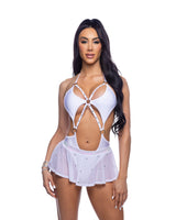 6668 - Bedazzled Mesh Mini Skirt with Rhinestone Detail