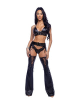 6690 - 2PC Pleather Short Set with Eyelet Details