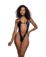 6764 - 1pc Embossed Velvet Deep Plunge Romper