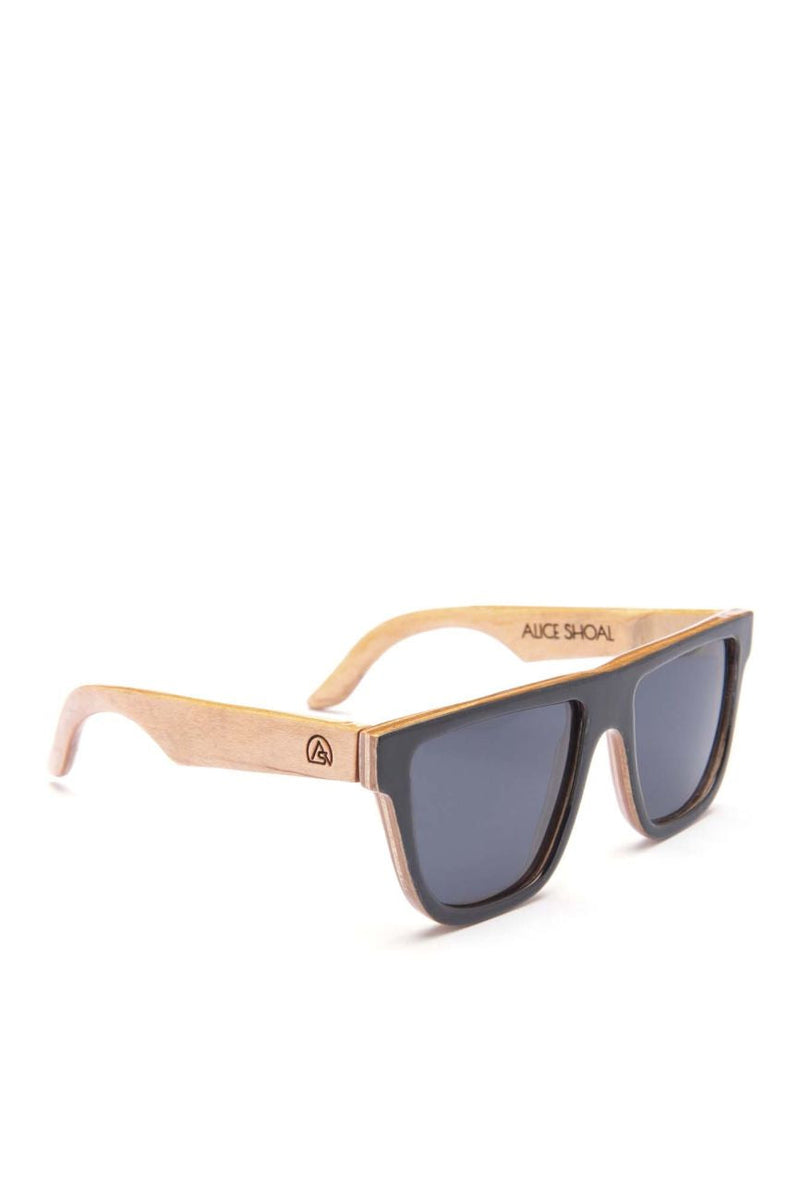 Alice Shoal 1001 Santa Catalina Maple Wood Sunglasses Polarized Lenses Color Black