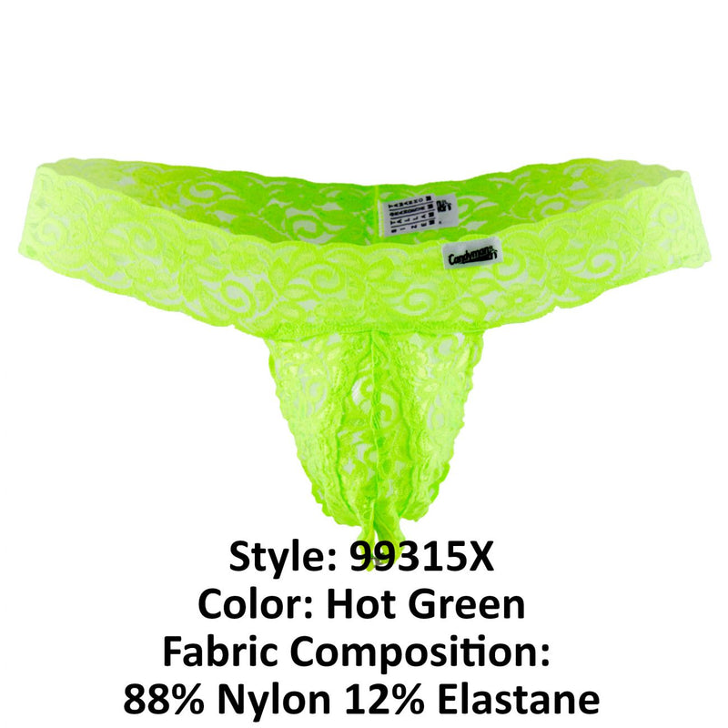 CandyMan 99315X Peek a Boo Lace Thongs Color Hot Green