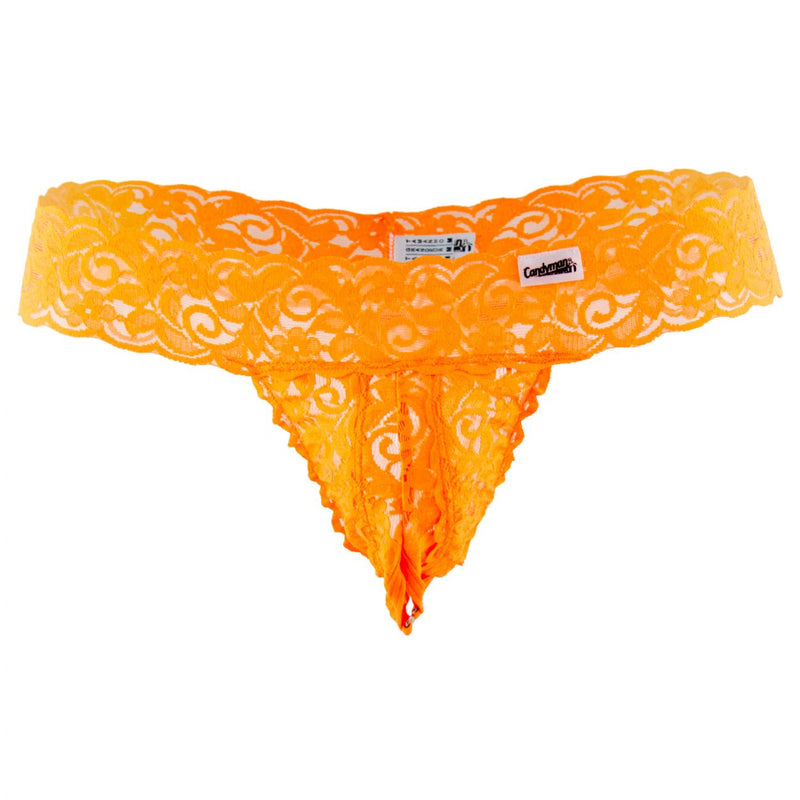 CandyMan 99315X Peek a Boo Lace Thongs Color Hot Orange