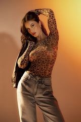 Mapale 1142 Mesh Long Sleeve Bodysuit Color Leopard Print