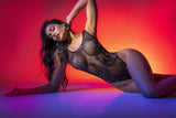 Mapale 1155 Snake Fishnet Rhinestone Bodysuit Color Black-Rhinestone