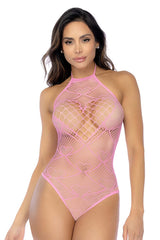 Mapale 1165 Heart Fishnet Bodysuit with Heart Detail Color Bubblegum Pink