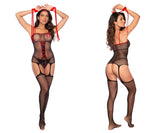 Mapale 1171 Nurse Fishnet Bodystocking with Cuffs Color Black-Red