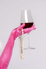 Mapale 135 Satin Rhinestone Opera Gloves Color Pink-Rhinestone