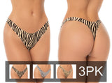 Mapale 144 No Show Thong 3-Pack Set in Exotic Animal Print Color Animal Print