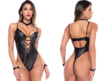 Mapale 2825 Wet Black High-Leg Lace-Up Bodysuit Color Wet Black