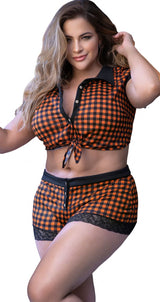 Mapale 7406X Two Piece Pajama Set. Top and Shorts Color Black-Orange