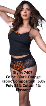 Mapale 7407 Two Piece Pajama Set. Top and Shorts Color Black-Orange