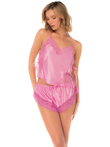 Mapale 75000 Lingerie Alluring Satin and Lace Two-Piece Pajama Set Color Blush Pink