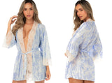 Mapale 75005 Lingerie Luxurious Lace Trim Short Robe Color Pearl Sky Blue