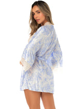 Mapale 75005 Lingerie Luxurious Lace Trim Short Robe Color Pearl Sky Blue