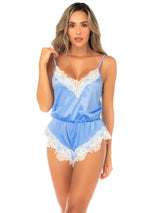 Mapale 75006 Lingerie Elegant Satin Lace Sleep Romper Color Opaline Blue