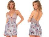 Mapale 75009 Lingerie Elegant Floral Lace Sleep Chemise Color Silver Bloom