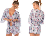 Mapale 75010 Lingerie Silky Floral Short Robe Color Silver Bloom