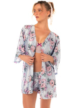 Mapale 75010 Lingerie Silky Floral Short Robe Color Silver Bloom