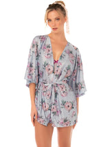 Mapale 75010 Lingerie Silky Floral Short Robe Color Silver Bloom