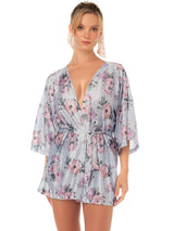 Mapale 75010 Lingerie Silky Floral Short Robe Color Silver Bloom