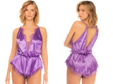 Mapale 75015 Lingerie Silky Lace Trim Sleep Romper Color Purple Rain
