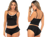 Mapale 75016 Lingerie Two-Piece Pajama Set Flirty Camisole and Ruffled Shorts Color Black