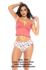 Mapale 7535 Two Piece Pajama Set Top and Shorts Color Coral-Love Print