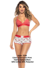 Mapale 7536 Two Piece Pajama Set Top and Shorts Color Coral-Love Print