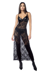 Mapale 7616 Long Gown with matching Panty Garter Belt Color Black