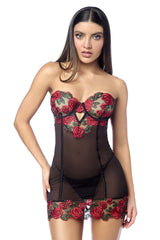 Mapale 7619 Robe with matching Panty Color Black-Red
