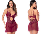 Mapale 7637 Seductive Burgundy Babydoll with Matching Thong Color Burgundy