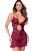 Mapale 7637 Seductive Burgundy Babydoll with Matching Thong Color Burgundy