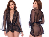 Mapale 7639 Elegant Sheer Robe with Matching Thong Color Black