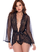 Mapale 7639 Elegant Sheer Robe with Matching Thong Color Black