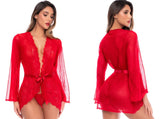 Mapale 7639 Elegant Sheer Robe with Matching Thong Color Red