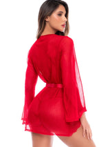 Mapale 7639 Elegant Sheer Robe with Matching Thong Color Red