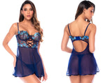 Mapale 7642 Babydoll with Matching Thong in Poppy Blue Color Poppy Blue