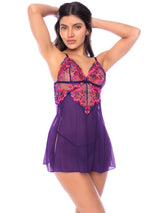 Mapale 7644 Alluring Babydoll with Matching Thong in Orchid Obscura Color Orchind Obscura