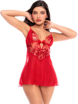 Mapale 7647 Scarlet Red Babydoll with Matching Thong Color Scarlet Red