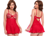 Mapale 7648 Babydoll with Matching Thong in Ruby Red Color Ruby Red