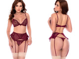Mapale 80031 Seductive Mapale 80031 Three-Piece Lingerie Set in Burgundy Color Burgundy