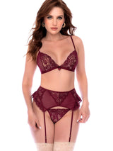 Mapale 80031 Seductive Mapale 80031 Three-Piece Lingerie Set in Burgundy Color Burgundy