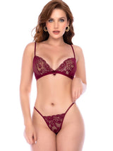 Mapale 80031 Seductive Mapale 80031 Three-Piece Lingerie Set in Burgundy Color Burgundy