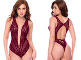 Mapale 80032 Seductive Lace Teddy in Rich Burgundy Color Burgundy