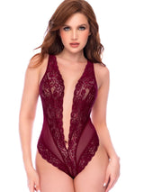 Mapale 80032 Seductive Lace Teddy in Rich Burgundy Color Burgundy
