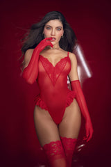 Mapale 80036 Alluring Sheer Mesh Teddy Color Red