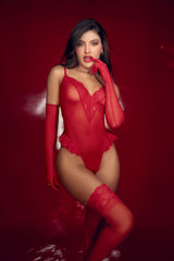 Mapale 80036 Alluring Sheer Mesh Teddy Color Red