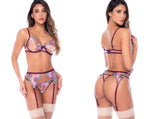 Mapale 80047 Three Piece Exotic Lingerie Set in Raspberry Pink Color Raspberry Pink