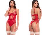 Mapale 80055 Sensual Ruby Red Lace Teddy with Integrated Garters Color Ruby Red